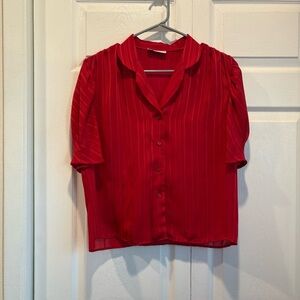 Vintage So what! Red Striped Button Up Blouse